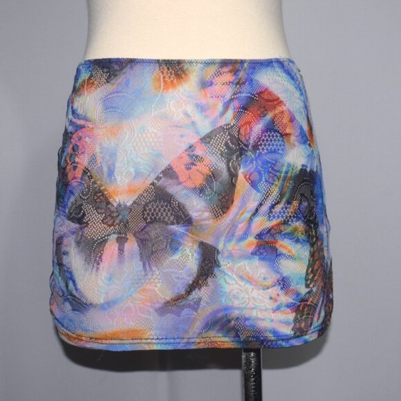 White Fox Butterfly Print Stretch Mesh Lace Mini Skirt S - Picture 2 of 9